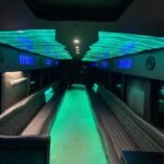 Luxury interior of 50-passenger party bus limousine with LED lighting – Brantford Limo Service.